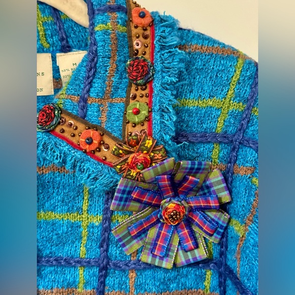 NEW Design Options by Philip and Jane Gordon Plaid Floral Button Cardigan Size M - Picture 3 of 11